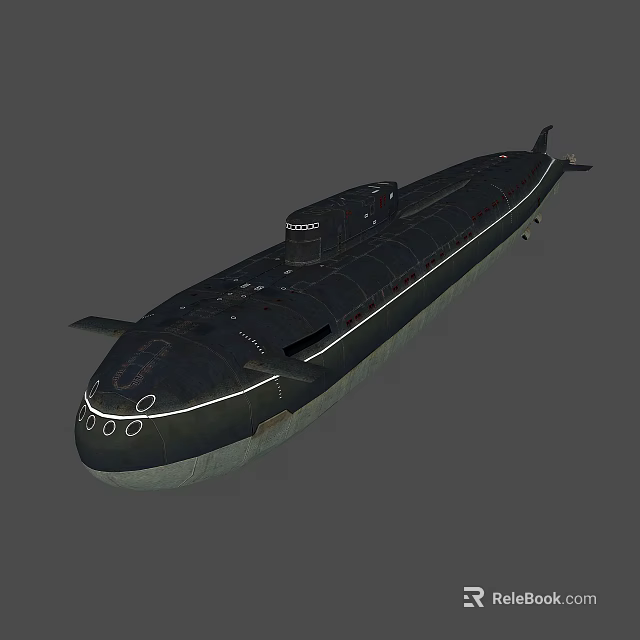 Black Military Submarine With Streamlined Hull Design For Underwater Navigation 3d model 