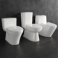 Three Modern White Toilets Display Sleek Design Against Dark Wall And Floor