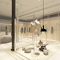 Modern Clothing Store Interior With Clothes Racks Model Poster And Floor Decor Elements 3d model