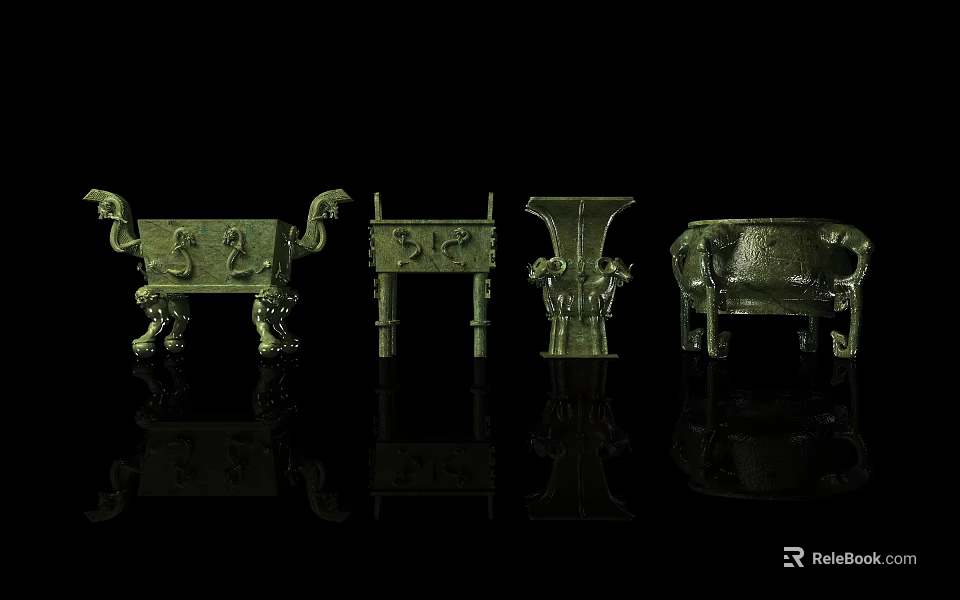 Ceramic Vessels With Ancient Patterns And Various Decorative Shapes 3d model 