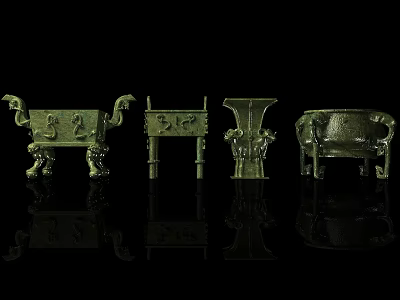 Ceramic Vessels With Ancient Patterns And Various Decorative Shapes 3d model
