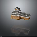 Traditional Japanese Castle With Multi Tiered Tower Gray Tiled Roof And White Orange Stone Walls