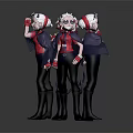 Three Game Movie Characters With White Helmets Red Scarves And Blue Tops Standing Together