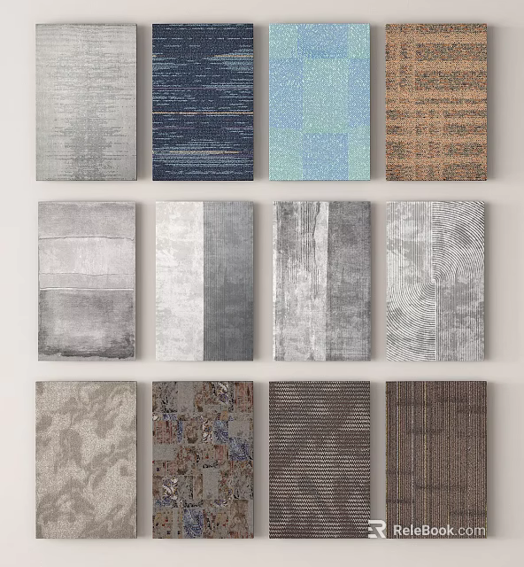 Collection of Various Textured Decorative Materials in Neutral Tones and Patterns 3d model 