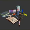 Electronic Stationery Set With Colored Pens Notebook And Red Bull Can