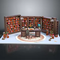Wooden Bookshelves Filled With Books in Home Office Featuring Desk Chair Globe and Decorative Items