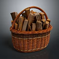 Handwoven Wicker Basket Filled With Natural Firewood Logs For Home Daily Use