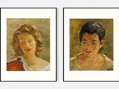 Two Framed Portrait Paintings With Blond Female and Dark Haired Male Figures 3d model