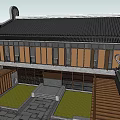 Traditional Ancient Chinese Architecture With Curved Eaves Wooden Latticed Windows And Stone Pavement Courtyard