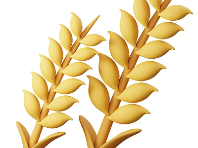 Two Yellow Wheat Ears 3D Model Design With White Background And Realistic Stalks 3d model