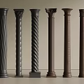 Decorative Columns For Interior Design With Twisted Patterns Dark Brown Tones And Various Styles 3d model