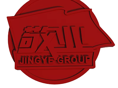 Red Circular Jingye Group Logo With Flag Design And Text Elements 3d model