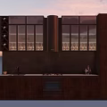 Modern Kitchen Interior With Dark Wood Cabinets Wine Rack And Stone Backsplash