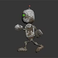 Metallic Silver Robot With Yellow Glowing Eyes And Red Antenna Standing On Dark Background