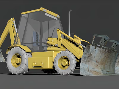 Yellow Construction Utility Vehicle with Front Bucket Transparent Cab and Large Tires 3d model