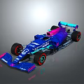 Blue and Pink Streamlined Formula One Racing Car with Rear Wing and Tires