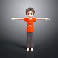3D Model Man With Short Hair Blue Eyes Orange T-shirt Gray Pants Barefoot Arms Outstretched
