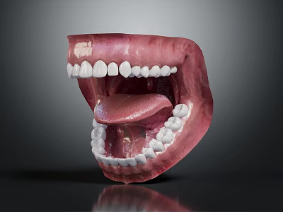 Anatomical 3D Human Mouth Model With Open Teeth And Extended Tongue 3d model