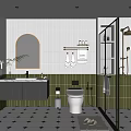 Modern Bathroom Interior Design With White Green Tiles Arched Mirror Black Vanity Glass Shower