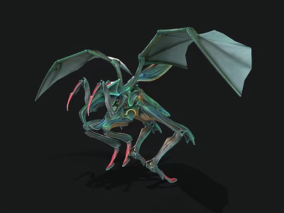 3D Fantasy Creature Model With Green Blue Color Large Wings And Red Claws 3d model