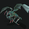3D Fantasy Creature Model With Green Blue Color Large Wings And Red Claws