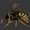 3D Fantasy Wasp Creature Character With Purple Veined Wings And Yellow Black Body