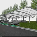 Eco Parking Lot With Covered Canopy Trees Green Hedges And Parked Cars
