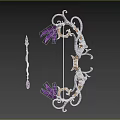 Ornate Bow With Purple Feathers Gold Silver Design And Curved Decorations