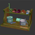 Wooden Shelf Display With Various Colored Pipes Tobacco Tins And Small Boxes