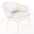 Beige Upholstered Modern Armchair With Curved Armrests And Wooden Legs