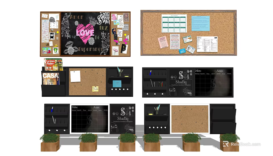 Versatile Wall Hanging Decor with Corkboard Chalkboard Notes Photos and Decorative Elements 3d model 