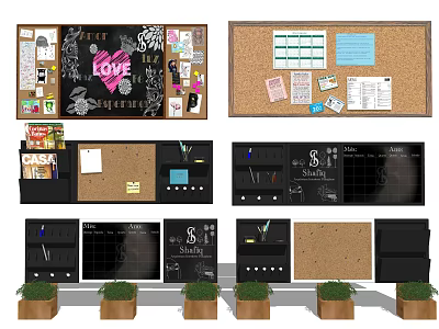 Versatile Wall Hanging Decor with Corkboard Chalkboard Notes Photos and Decorative Elements 3d model