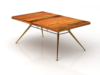 Modern Coffee Table with Patchwork Wooden Tabletop and Golden Metal Legs Design 3d model