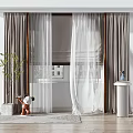 Double Layer Curtains With Sheer White Panels And Gray Drapes For Living Room Window
