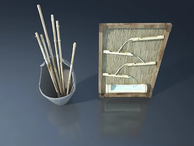 Swing Door Wooden Components Design With Sticks In Container And Frame 3d model