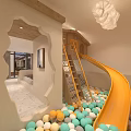 Modern Hotel Room Interior With Sofa Pillows Side Table Bed Pendant Lights And Loft Area
