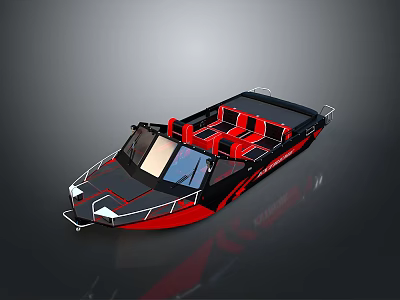 Modern Black And Red Speedboat With Comfortable Seats And Sleek Design 3d model