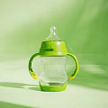 Green Transparent Baby Bottle With Two Ergonomic Handles For Infants