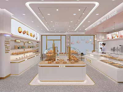 Pastry Shop Interior Featuring White Decor Glass Showcases Displayed Pastries And Bright Lighting 3d model