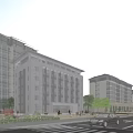 Modern Residential Building Exterior Design With Greenery Street Pedestrians And Cars