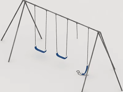 Metal Swing Set With Triangular Frame And Blue Seats On Chains 3d model