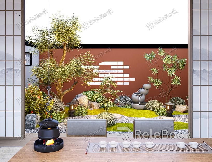 Japanese Zen interior landscape landscaping courtyard landscape sketch stone plant combination model