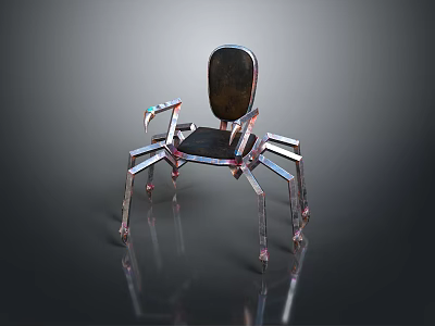 Single Chair With Spider Shaped Metallic Legs And Dark Upholstered Seat 3d model