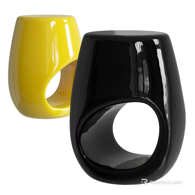 Modern Yellow And Black Stools With Sleek Surface And Hollow Design 3d model