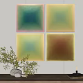Colorful Abstract Square Paintings With Gradient Tones As Wall Decor In Modern Interior
