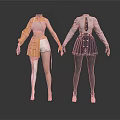 Stylish Fashion Outfits On Mannequins With Yellow Top White Shorts And Dark Skirt