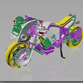 Vibrant Toy Motorcycle with Purple Green Accents and Yellow Wheels Design