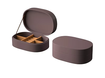 Set Of Two Brown Oval Storage Boxes With Lid And Compartments For Organizing 3d model