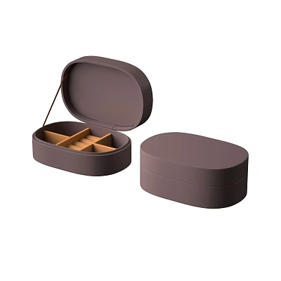 Set Of Two Brown Oval Storage Boxes With Lid And Compartments For Organizing 3d model