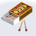 Vintage Decorative Matchstick Ornament Set Featuring Open Box And Red Tipped Sticks